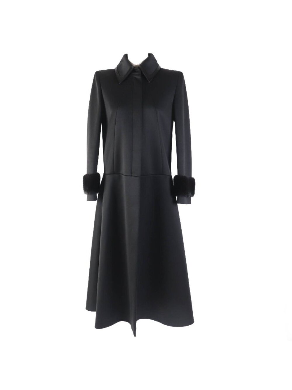 Fendi Cuff Mink Half Zip Long Coat Black Hanger Garment Included 38